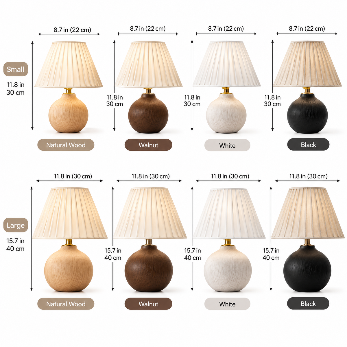 qivzunor™ Wood-Look Table Lamp with Pleated Fabric Shade