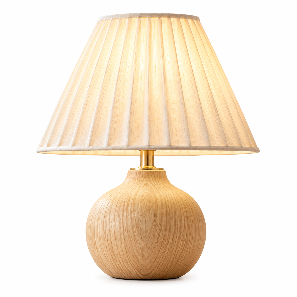 qivzunor™ Wood-Look Table Lamp with Pleated Fabric Shade
