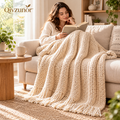 qivzunor™ Chunky Knit Throw Blanket with Fringe