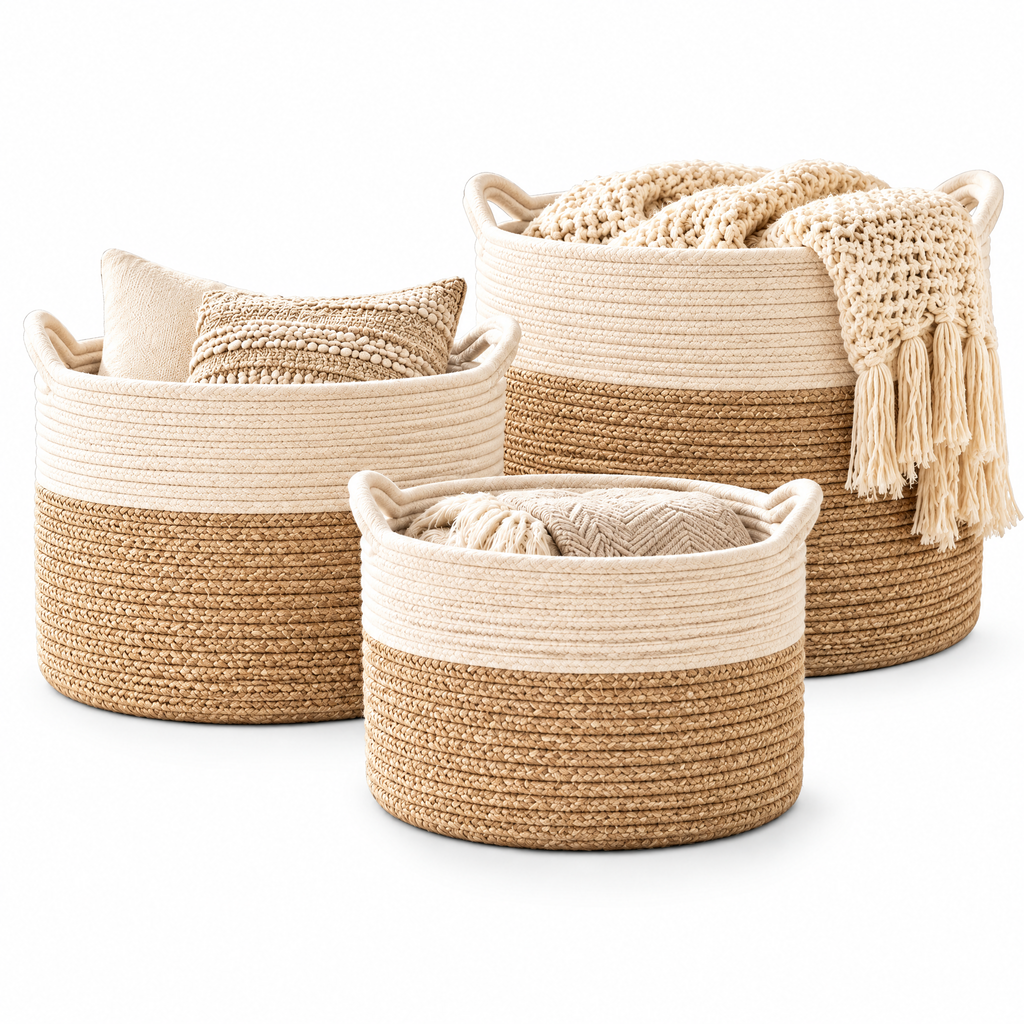 qivzunor™ Two-Tone Woven Storage Basket Set