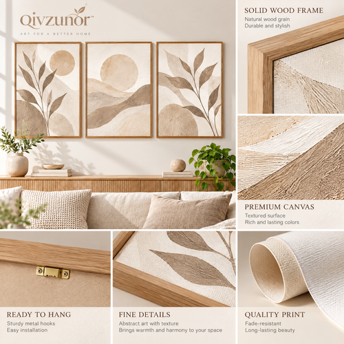 qivzunor™ Neutral Botanical Wall Art Set of 3