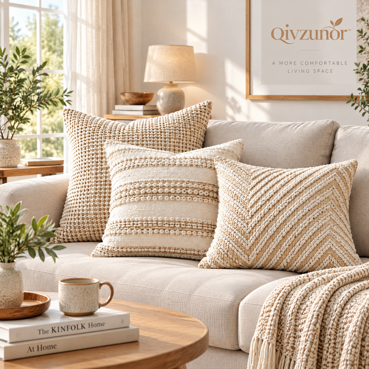qivzunor™ Textured Neutral Throw Pillow Cover Set