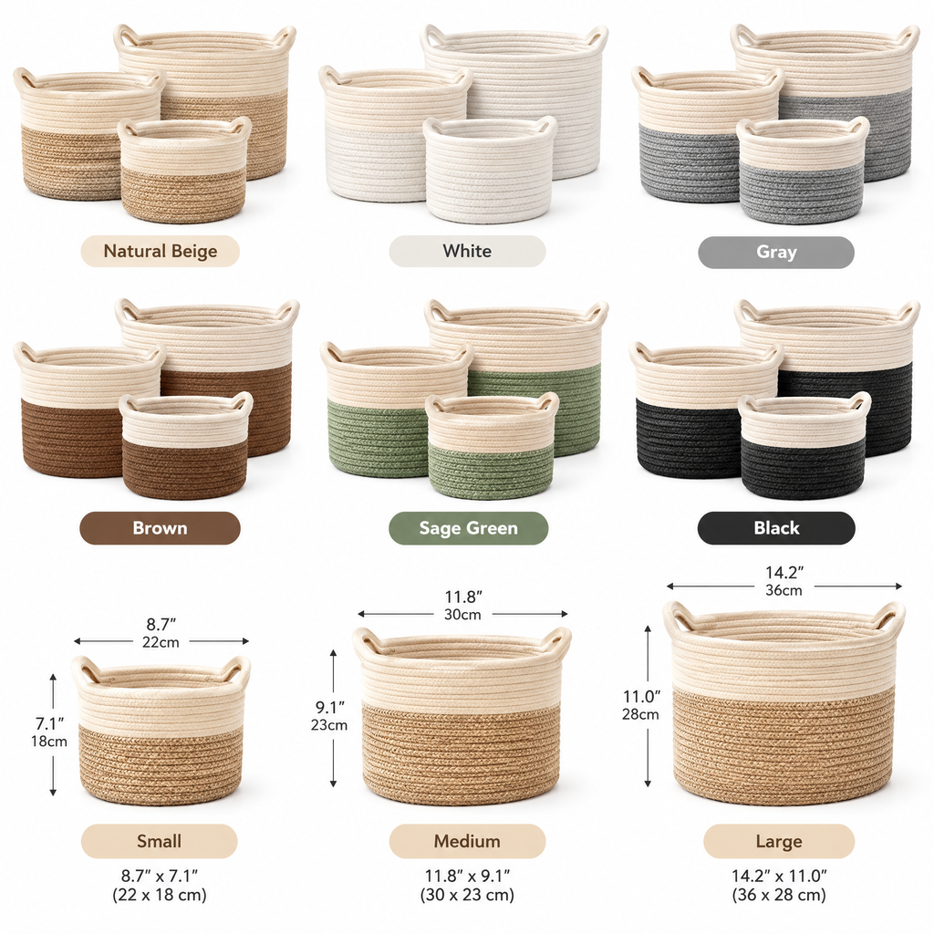 qivzunor™ Two-Tone Woven Storage Basket Set