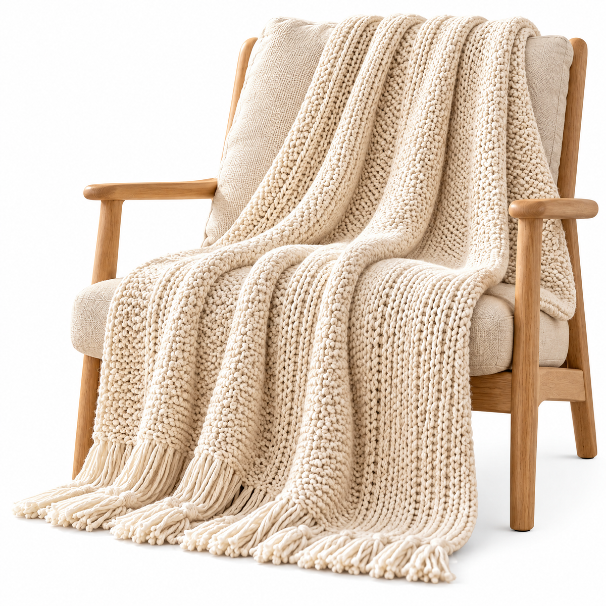 qivzunor™ Chunky Knit Throw Blanket with Fringe