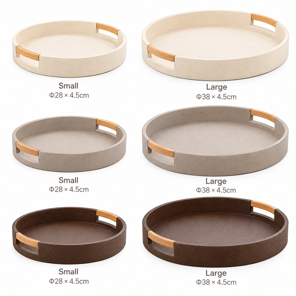 qivzunor™ Round Decorative Tray Set with Wood-Look Handles