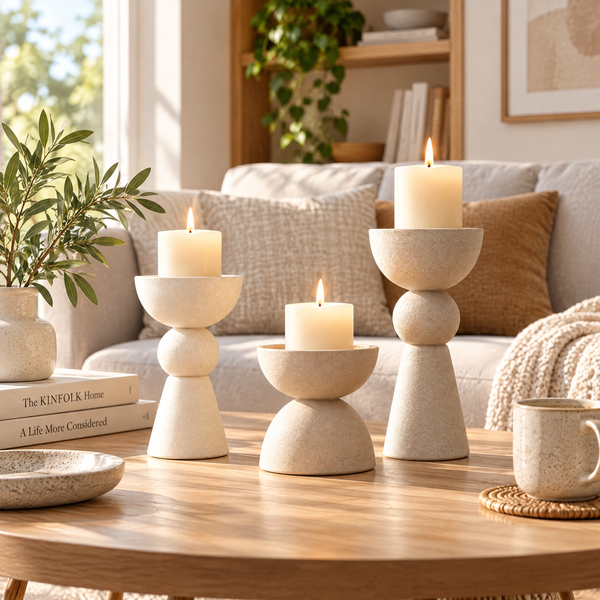qivzunor™ Sculptural Pillar Candle Holder Set