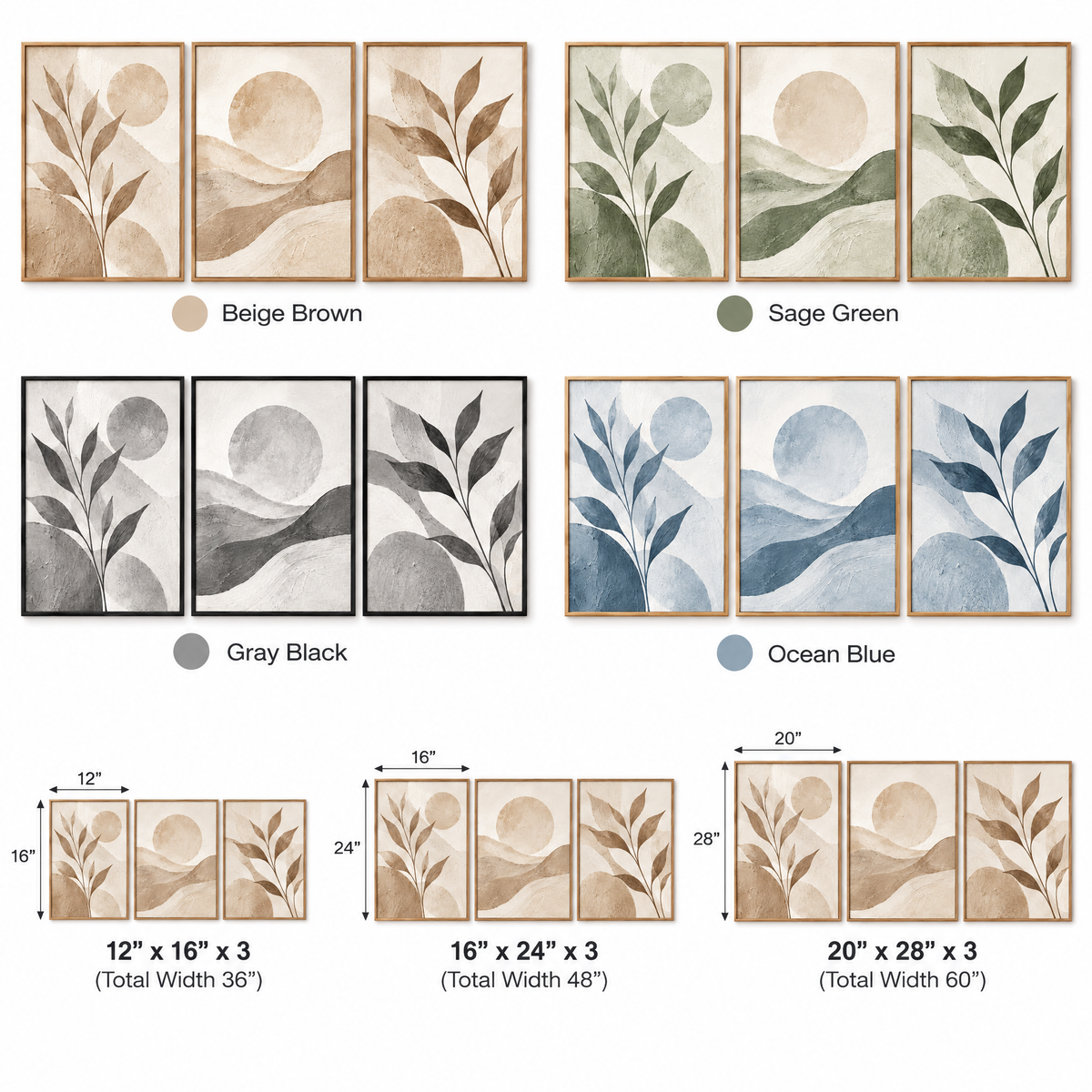 qivzunor™ Neutral Botanical Wall Art Set of 3